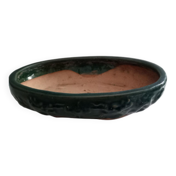 Glazed stoneware bonsai pot in green