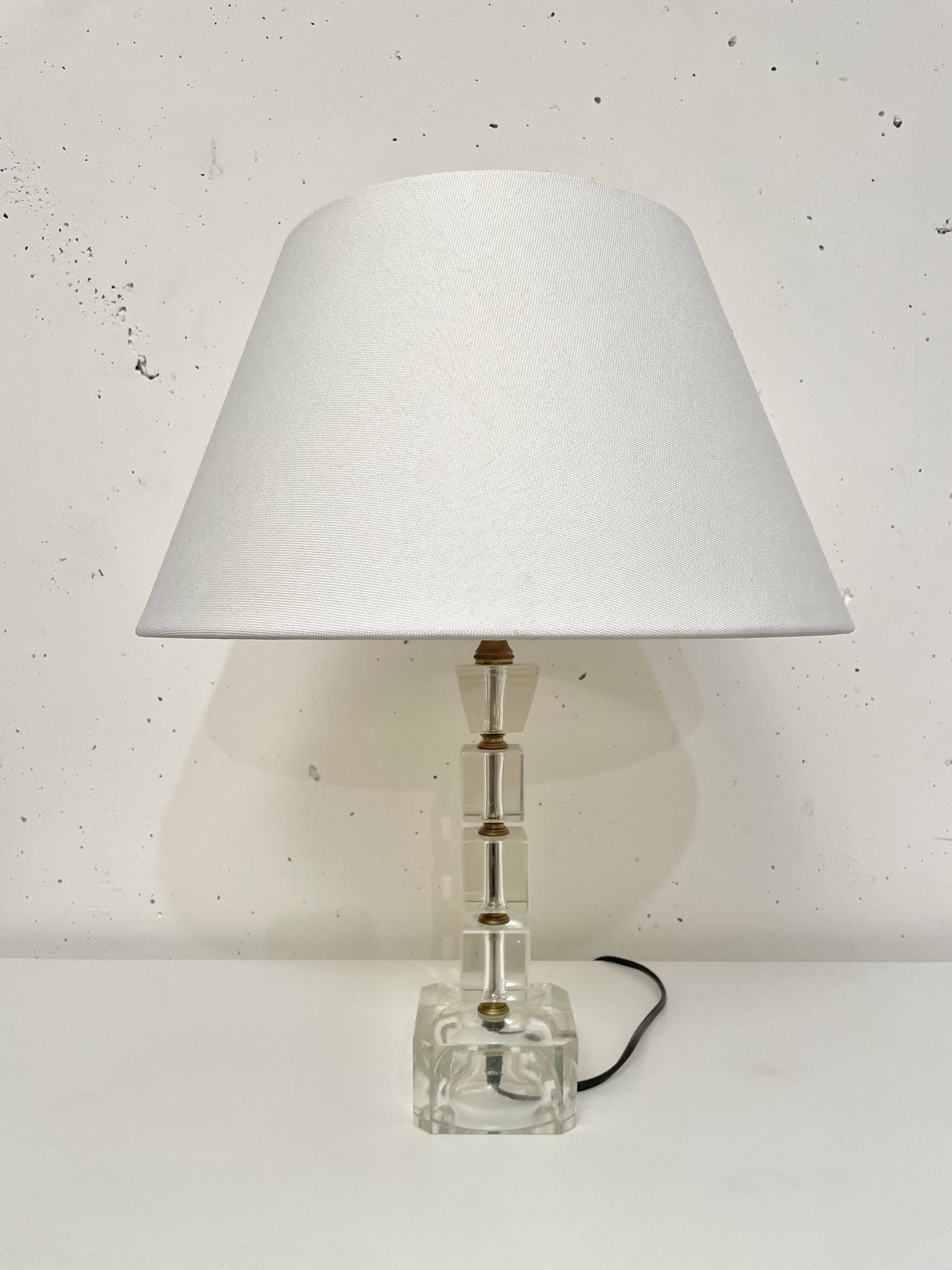 Glass and metal table lamp, Adnet 1970 spirit