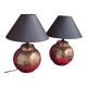 pair of hammered copper bedside lamps 41x30 very good condition elec ok