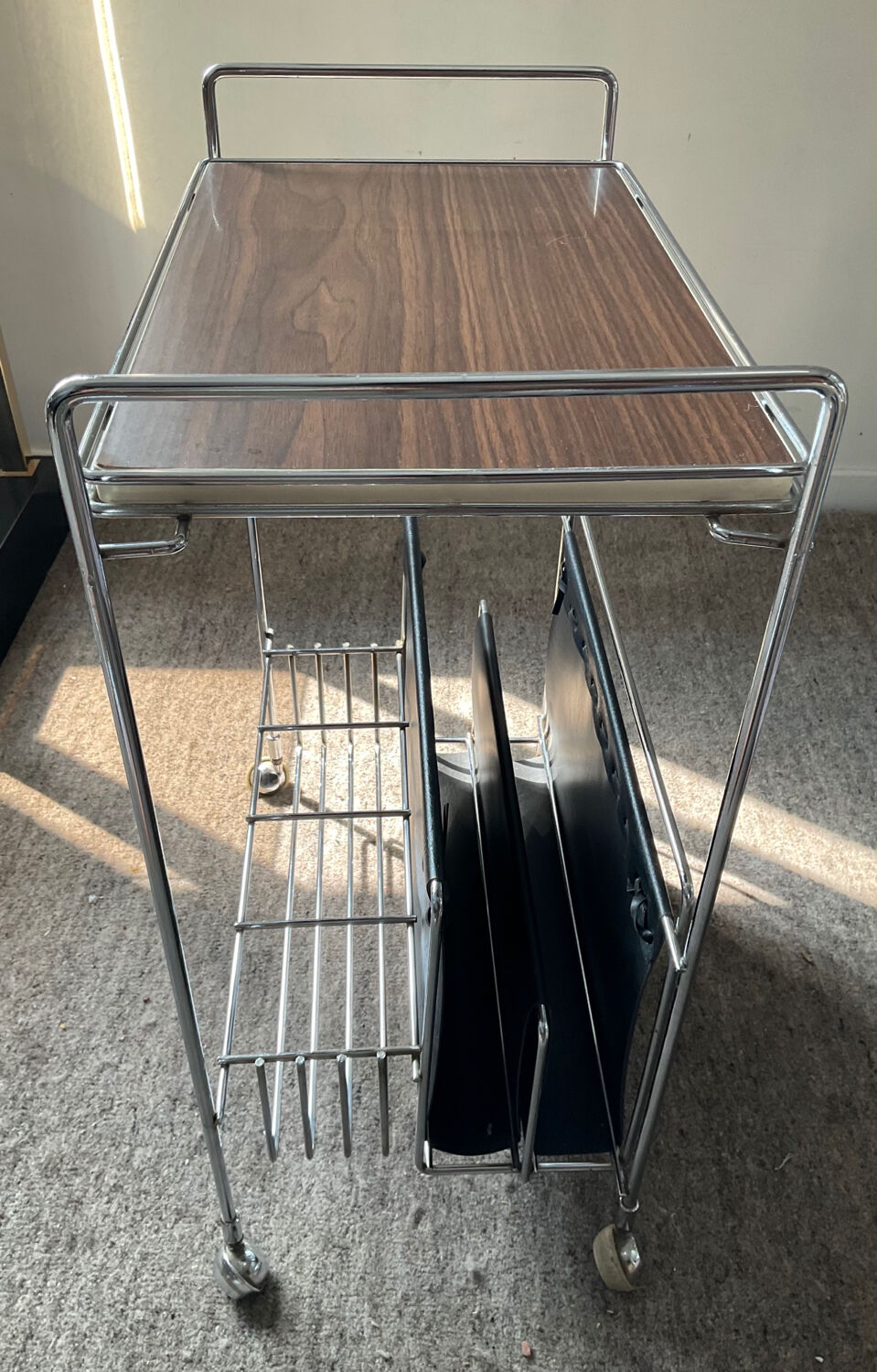 Vintage side table on wheels 60s