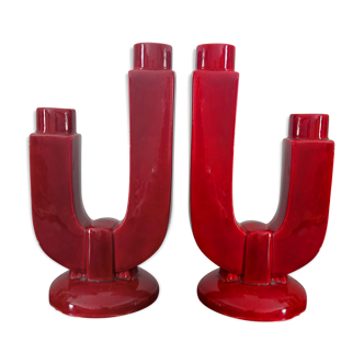 Pair of ceramic candlesticks art deco