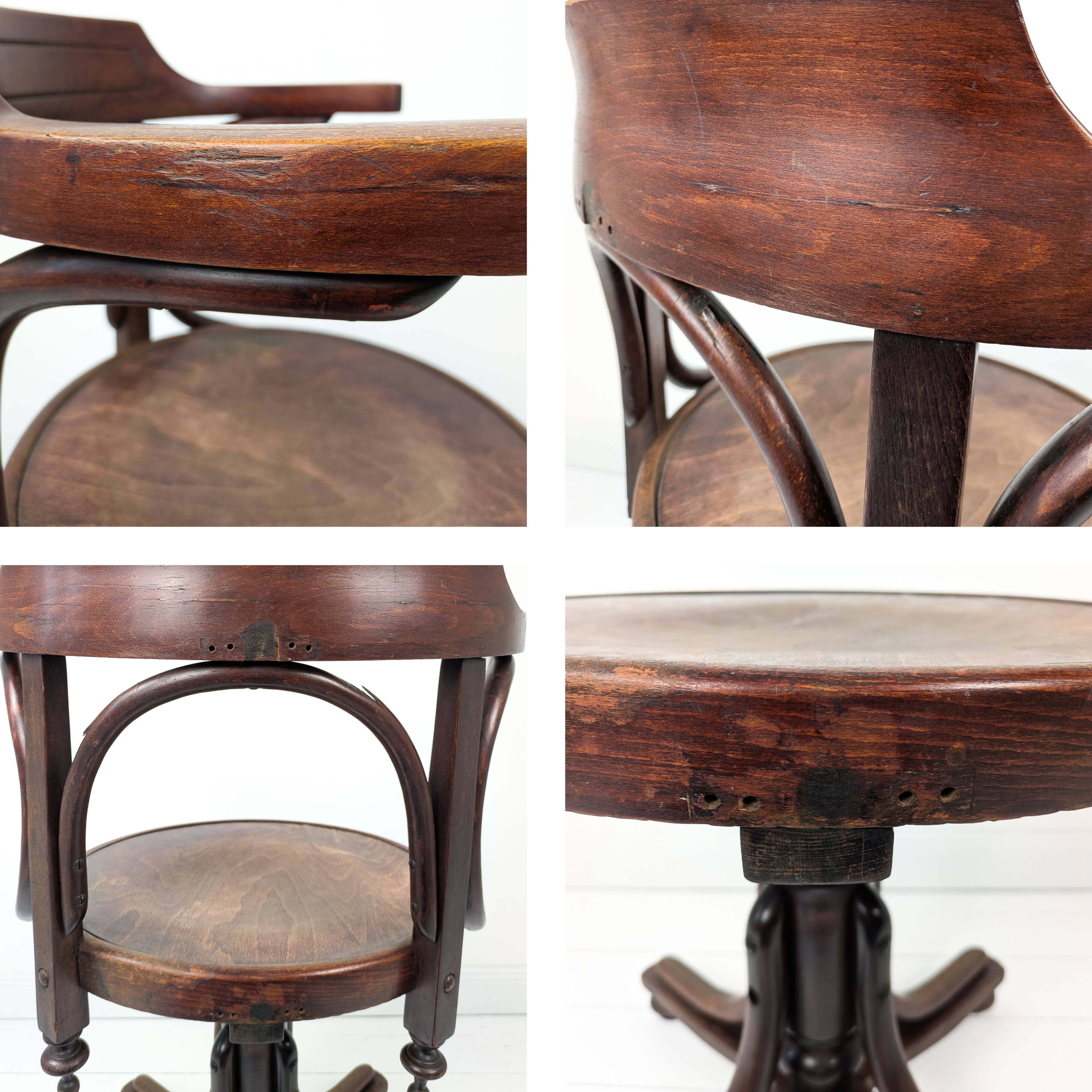 Fauteuil pivotant vintage en bois courbé