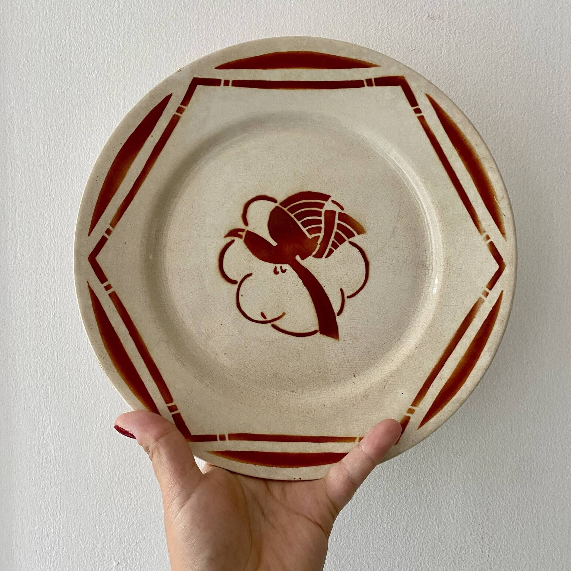 Set of 6 vintage flat plates in iron earth, Paradis de Badonvillier models