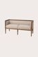 Three-seater bench in patinated wood & natural linen — timeless elegance