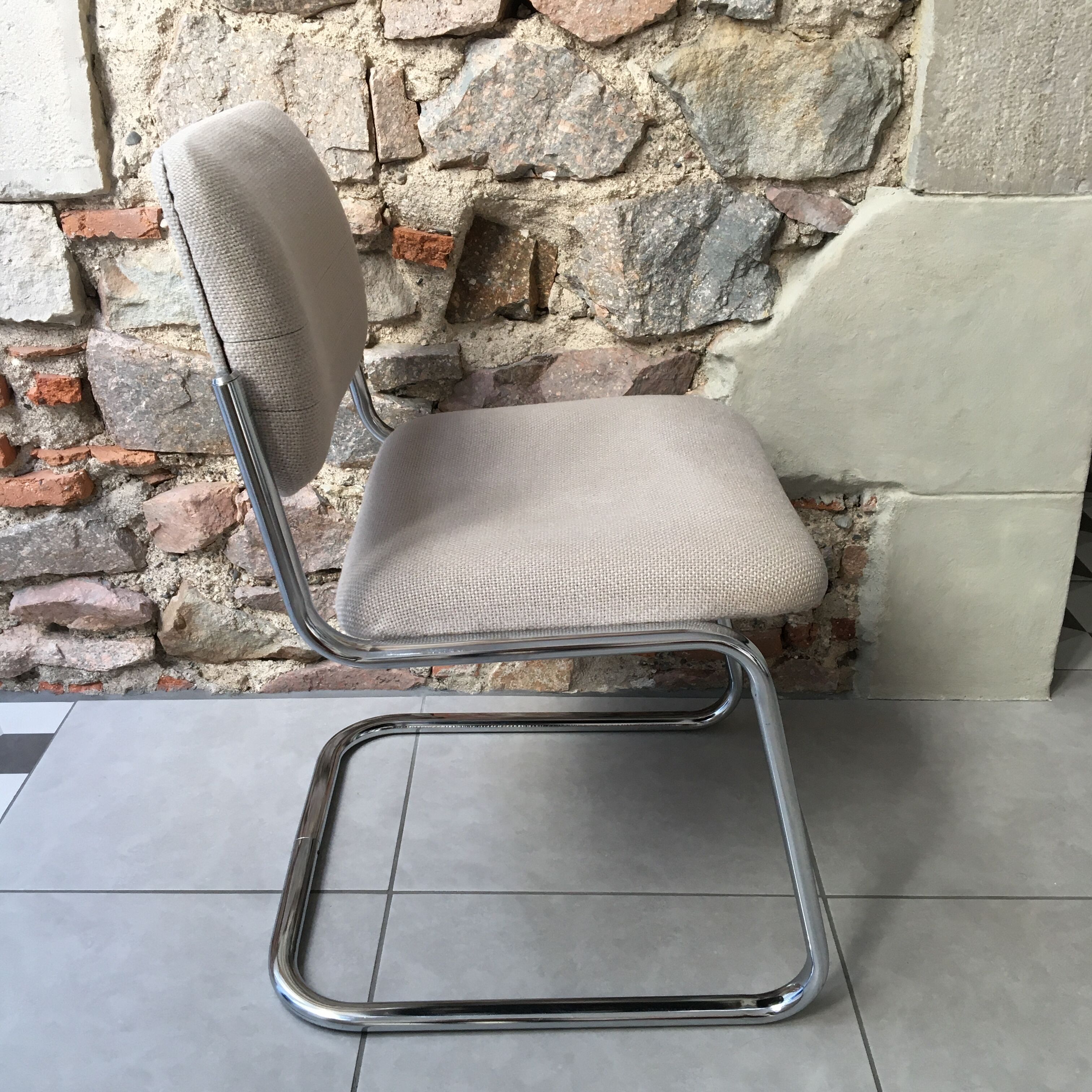Strafor stainless steel office chair and light grey tweed