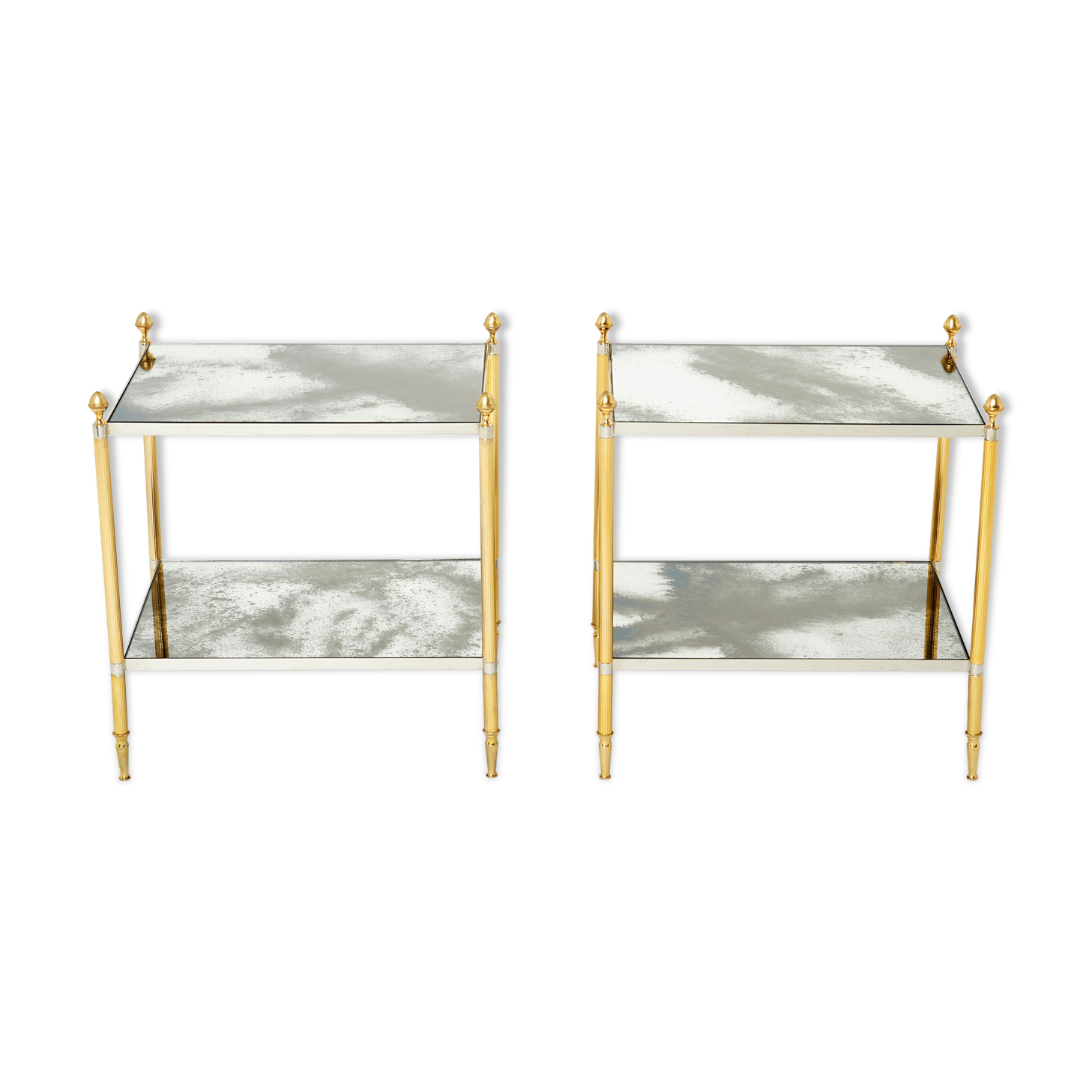 Pair of tables ends sofa brass chrome mirror