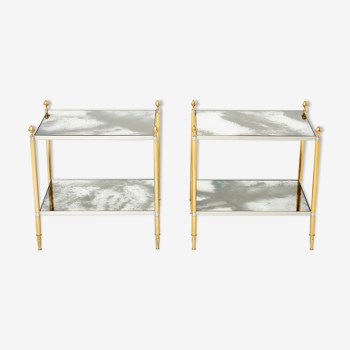 Paire de tables bouts canapé laiton chrome miroir