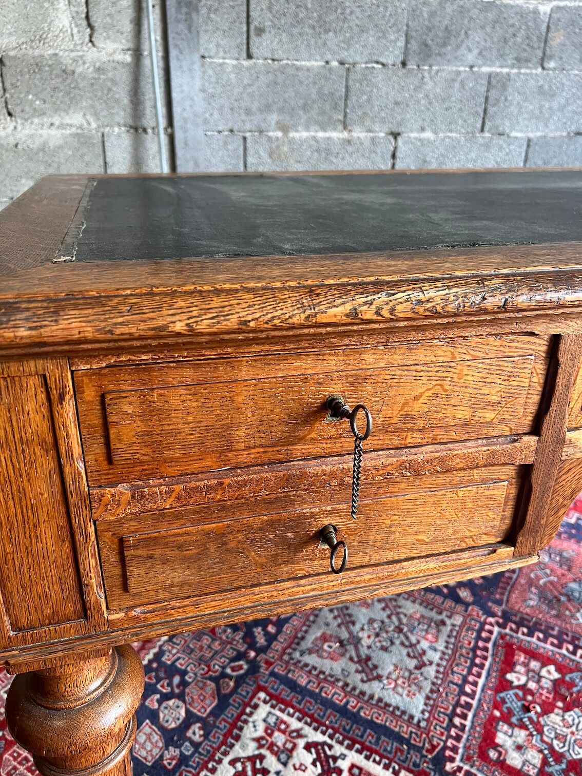 Louis Philippe antique desk with leather-wrapped top
