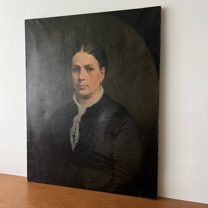 Peinture à l'huile ancienne du 19ème siècle, Portrait de femme