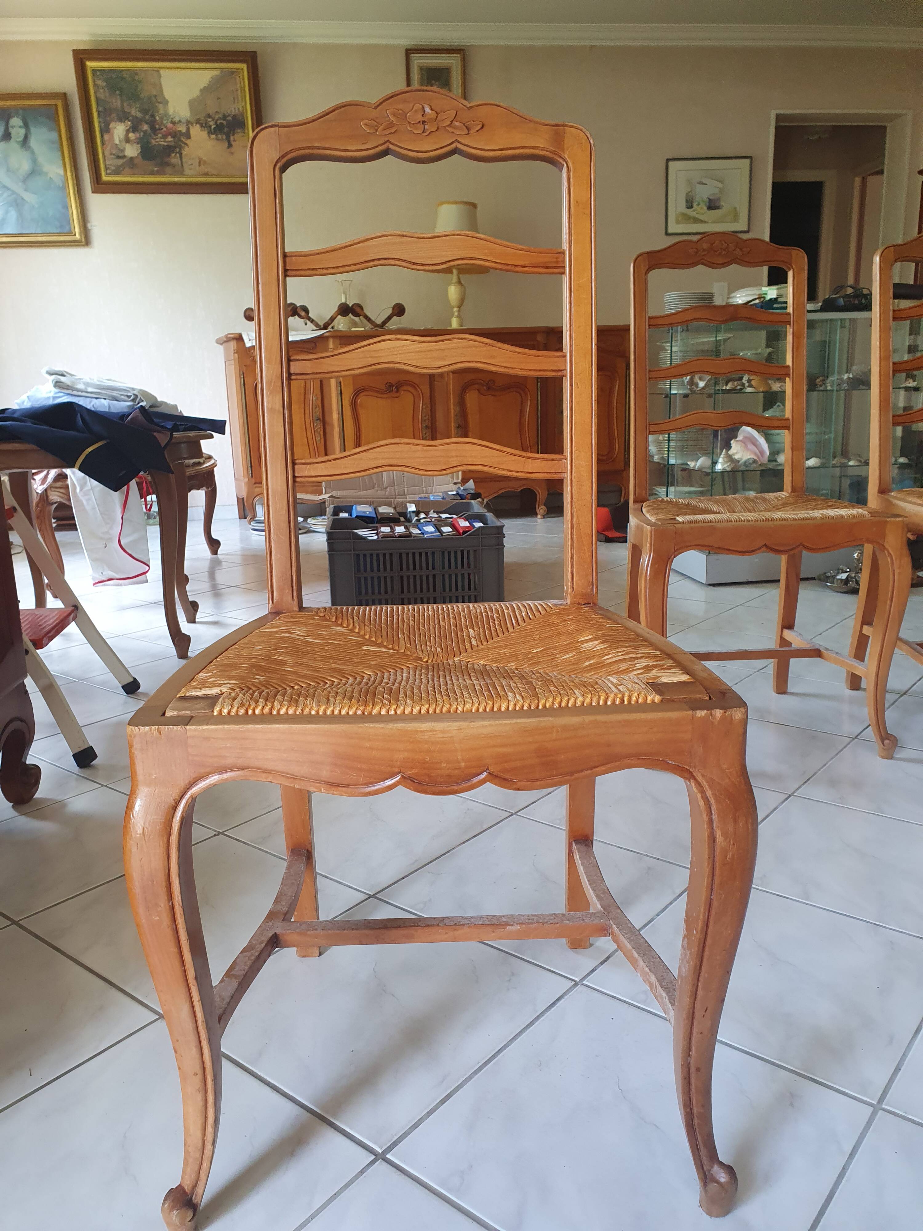 6 cherry wood chairs in Louis XV style