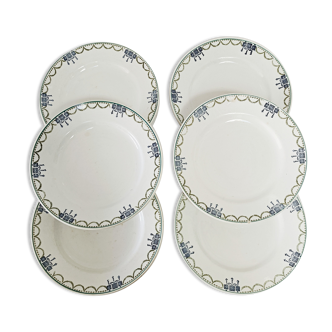 Lot de 6 assiettes plates terre de fer Société Amandinoise