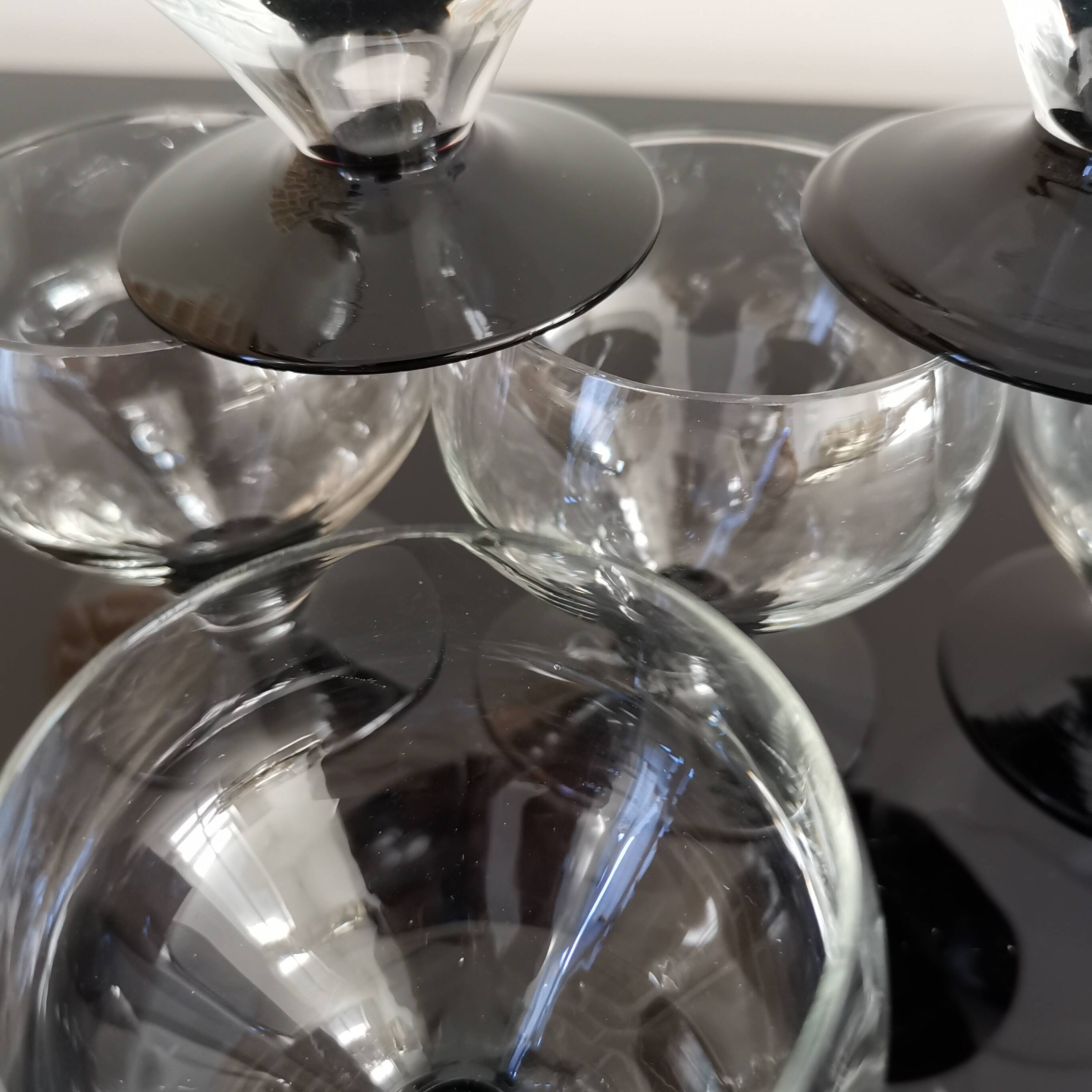 6 small retro smoked burgundy stemmed glasses