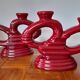 Set of 2 elegant Art Deco ceramic double candle holders