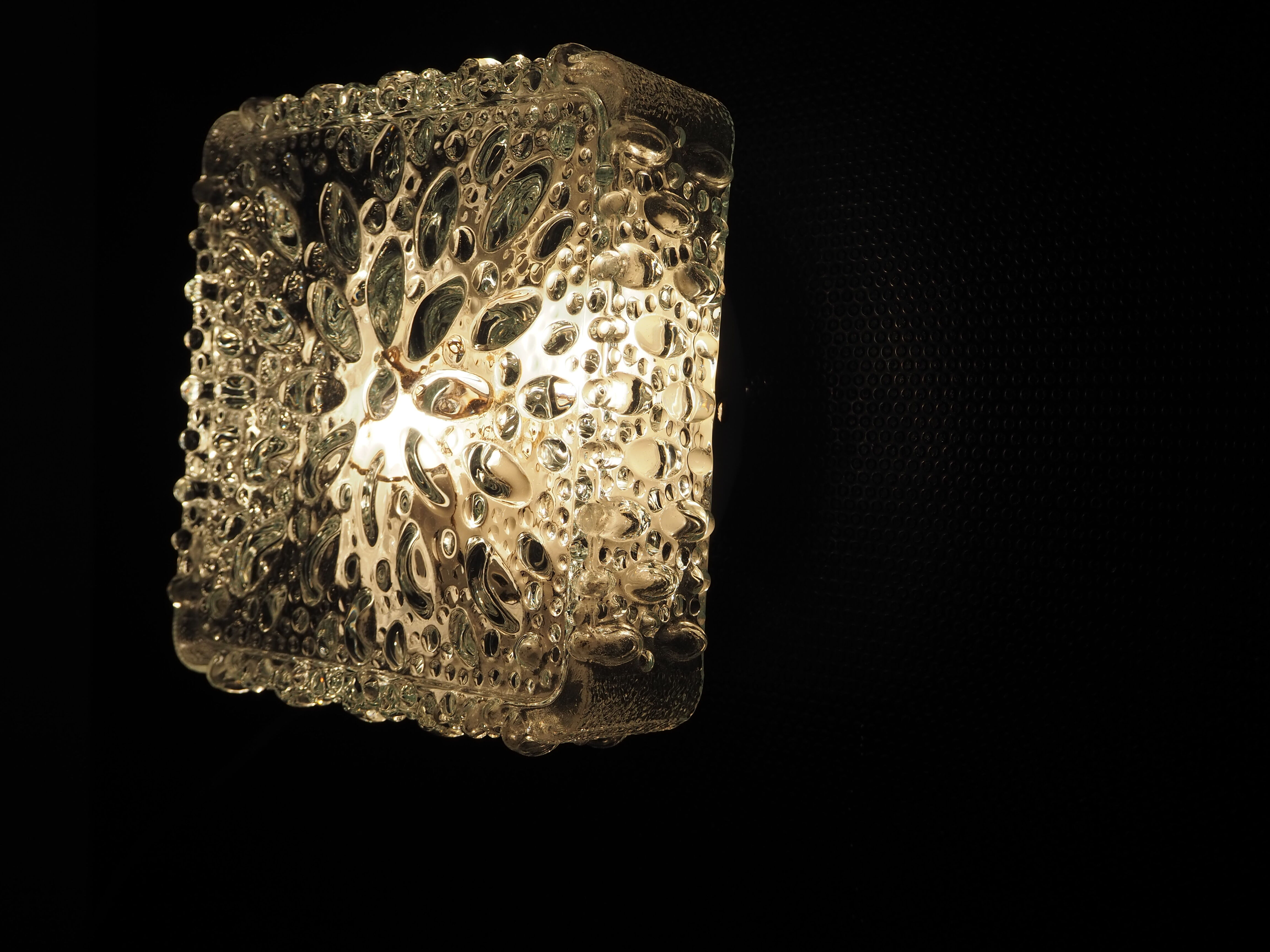 Transparent molded glass ceiling lamp – square shape – floral print.