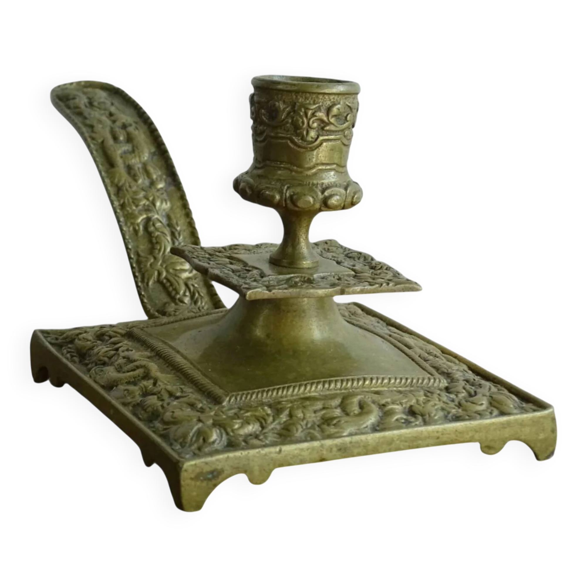 Bougeoir ancien en laiton français, bâtonnet de chambre