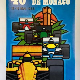 Affiche original 46eme Grand Prix de Monaco par J. Grognet en 1988 - Petit Format - On linen