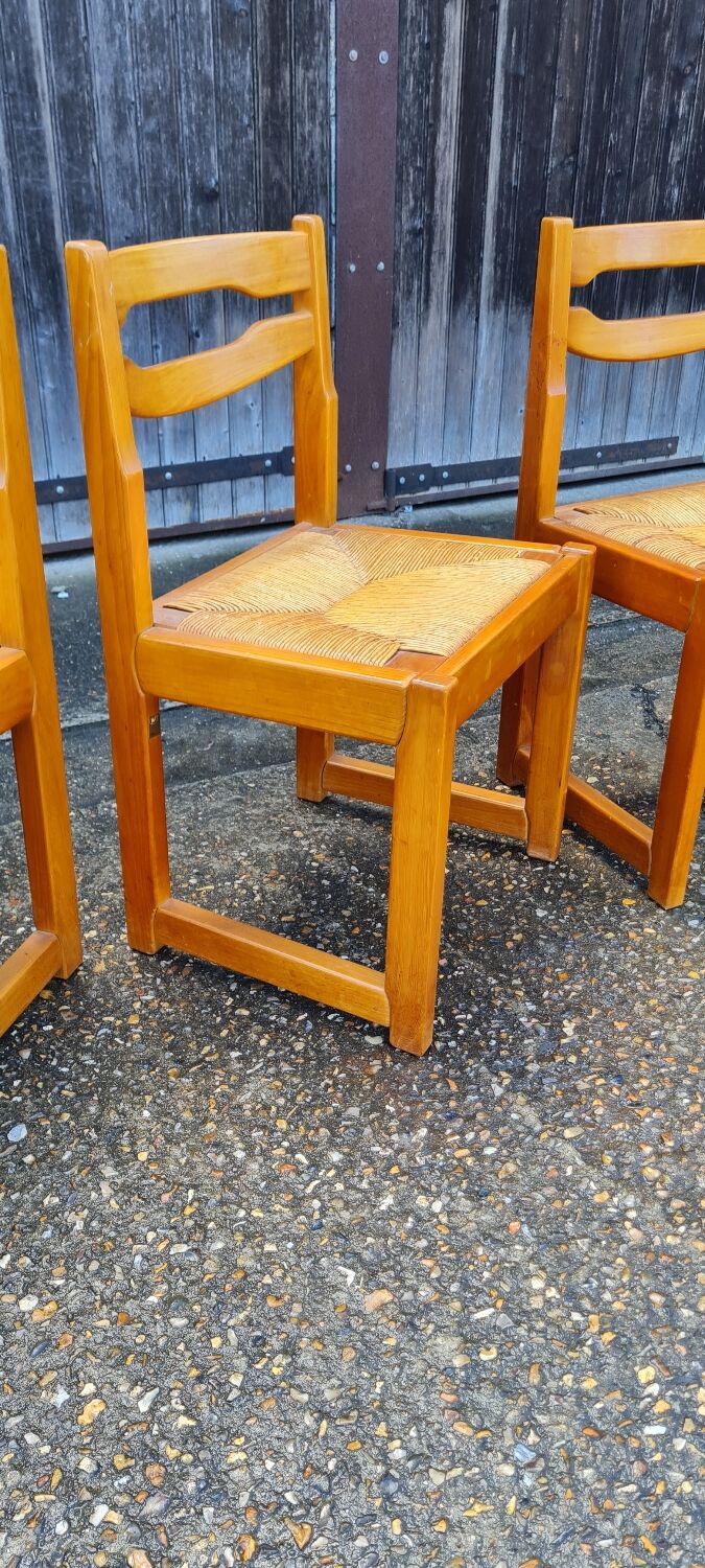 Set of 8 chairs in elm and straw by Maison Regain