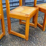 Set of 8 chairs in elm and straw by Maison Regain