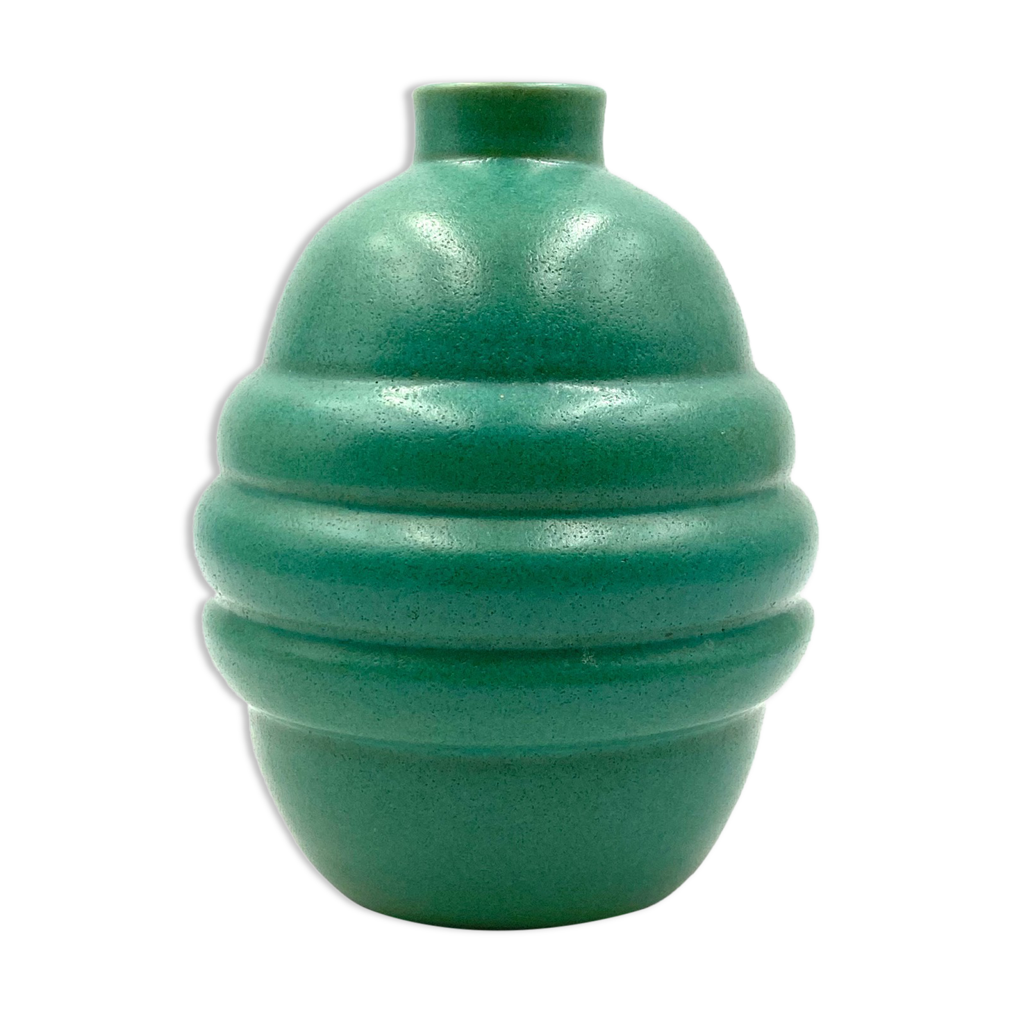 Art deco turquoise faience vase, france 1940s