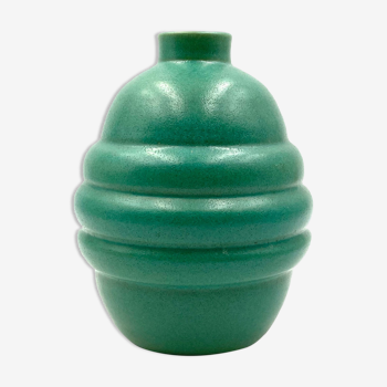 Art deco turquoise faience vase, france 1940s