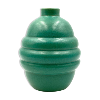 Vase, Art Déco Turquoise faience, France 1940