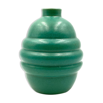 Art deco turquoise faience vase, france 1940s