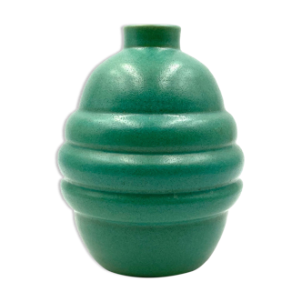 Art deco turquoise faience vase, france 1940s