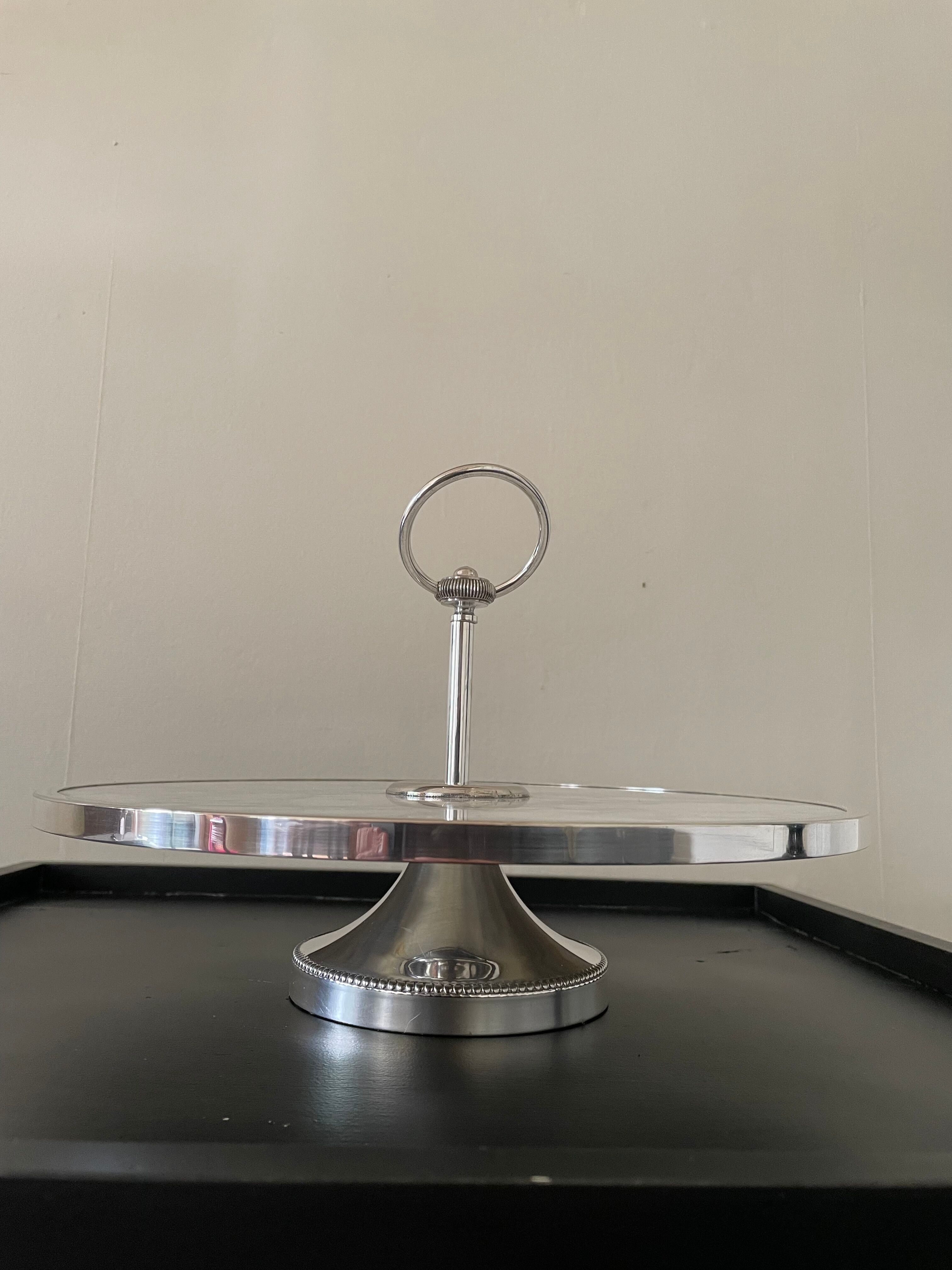 Marble cheese platter and silver metal 1970