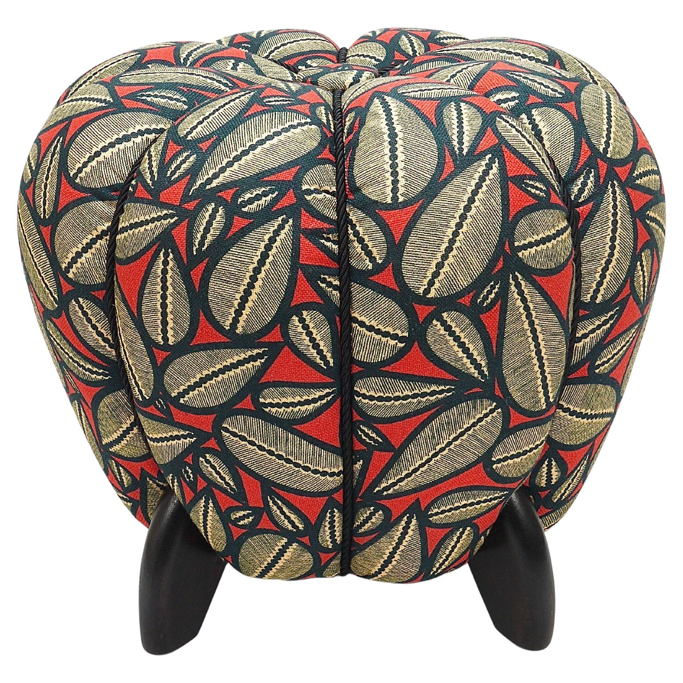 up to 3 Art Deco stools by Jindrich Halabala, leaf pattern, pouf, ottoman, 1930s