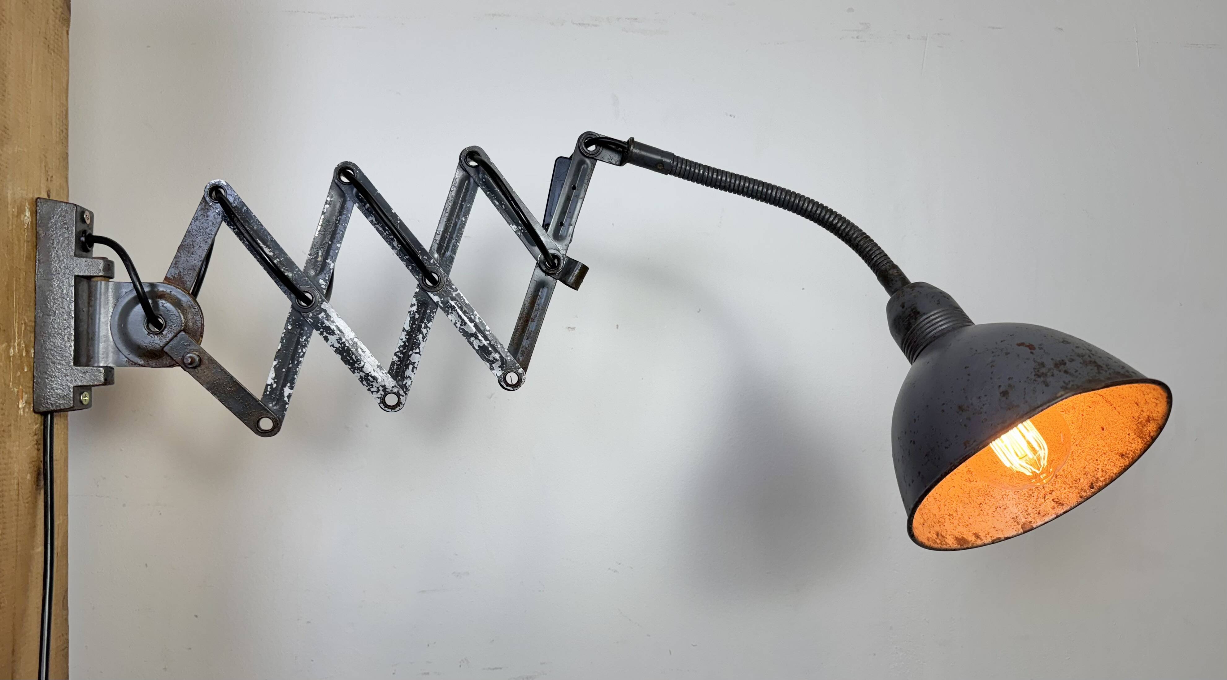Grey Industrial Scissor Wall Lamp from Elektroinstala, 1960s