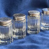 Individual salt shakers in 800 silver with two hallmarks and fluted crystal