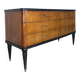 Commode en acajou plaqué avec plateau en verre vert, années 1950