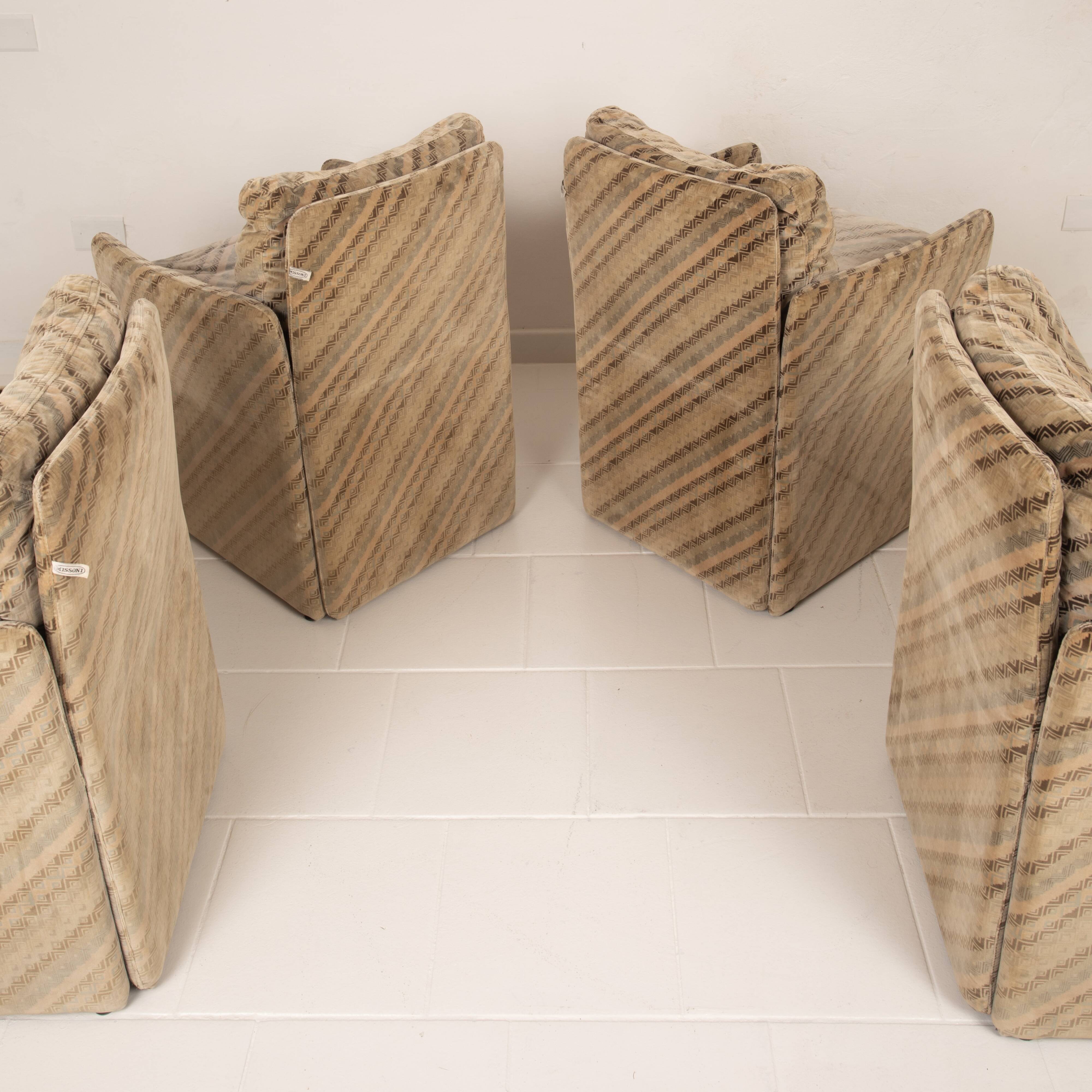 Ensemble de 4 fauteuils Salpol par Angelo Mazzola en collaboration avec Missoni