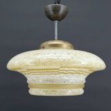 Modernist Art Deco pendant light in acid-etched “cloud” glass, France, Circa 1930
