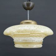 Modernist Art Deco pendant light in acid-etched “cloud” glass, France, Circa 1930