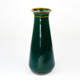 Antique secession vase in ceramic green glaze with copper & turquoise-1900s