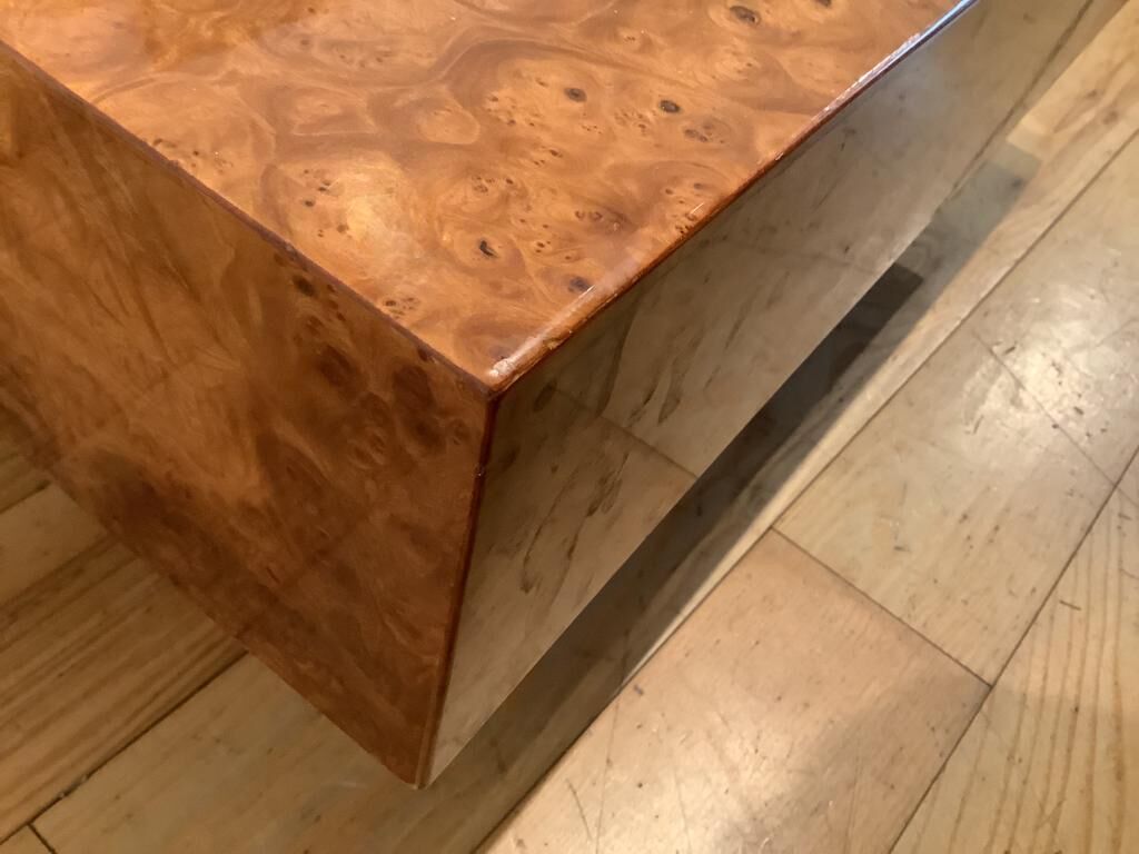 Rectangular elm magnifying glass coffee table, c. 1980