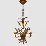 Vintage chandelier in aged gold metal, wheat ear chandelier, antique light fixture