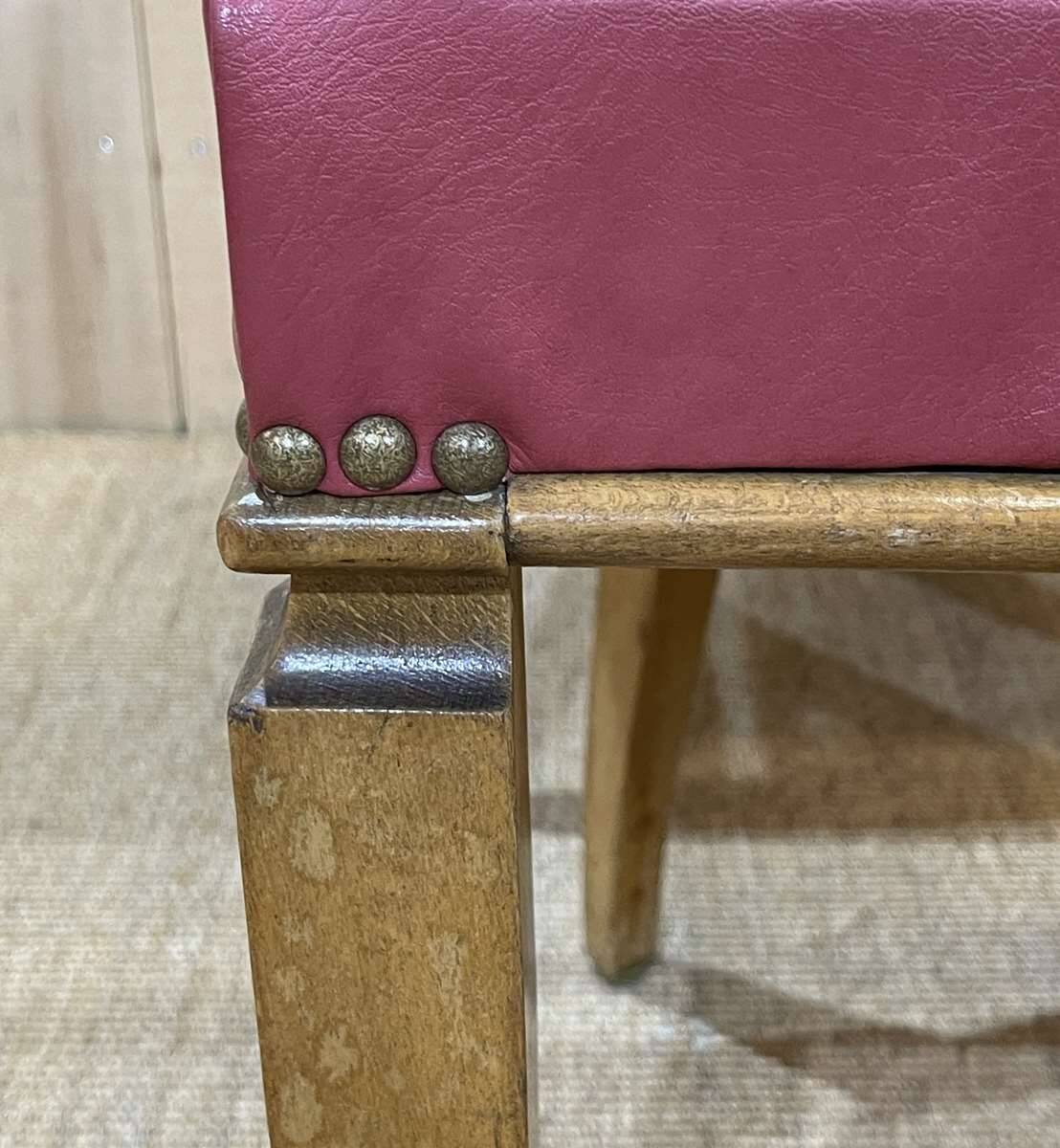 Set of 6 beech chairs with skai in the style of Jules Leleu.