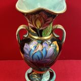 Flowered vase with gold accents or Vallauris, approximately 30 cm - signature to be identified.