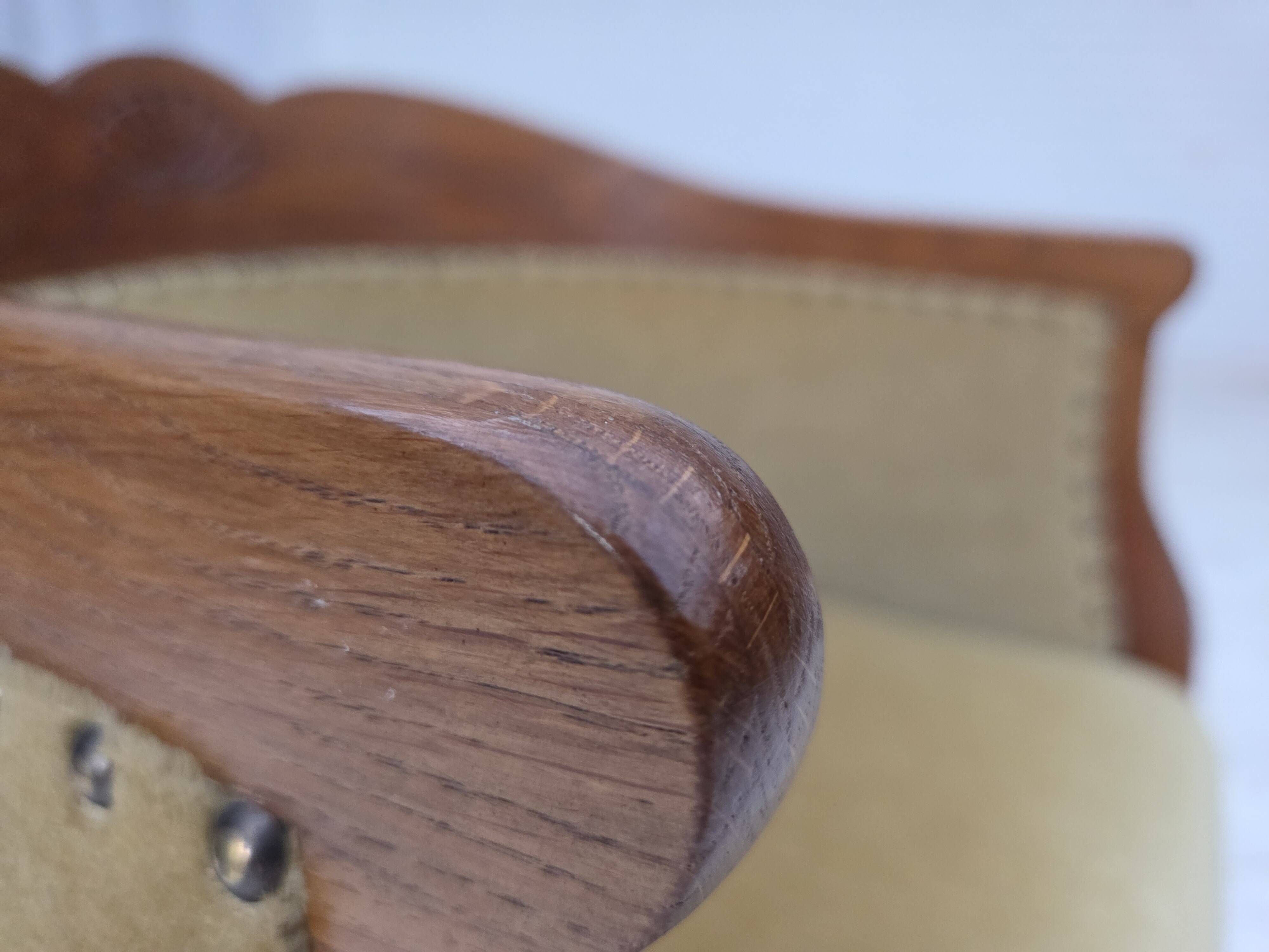 1960s, Danish side/children's armchair, light green furniture velour, oak w