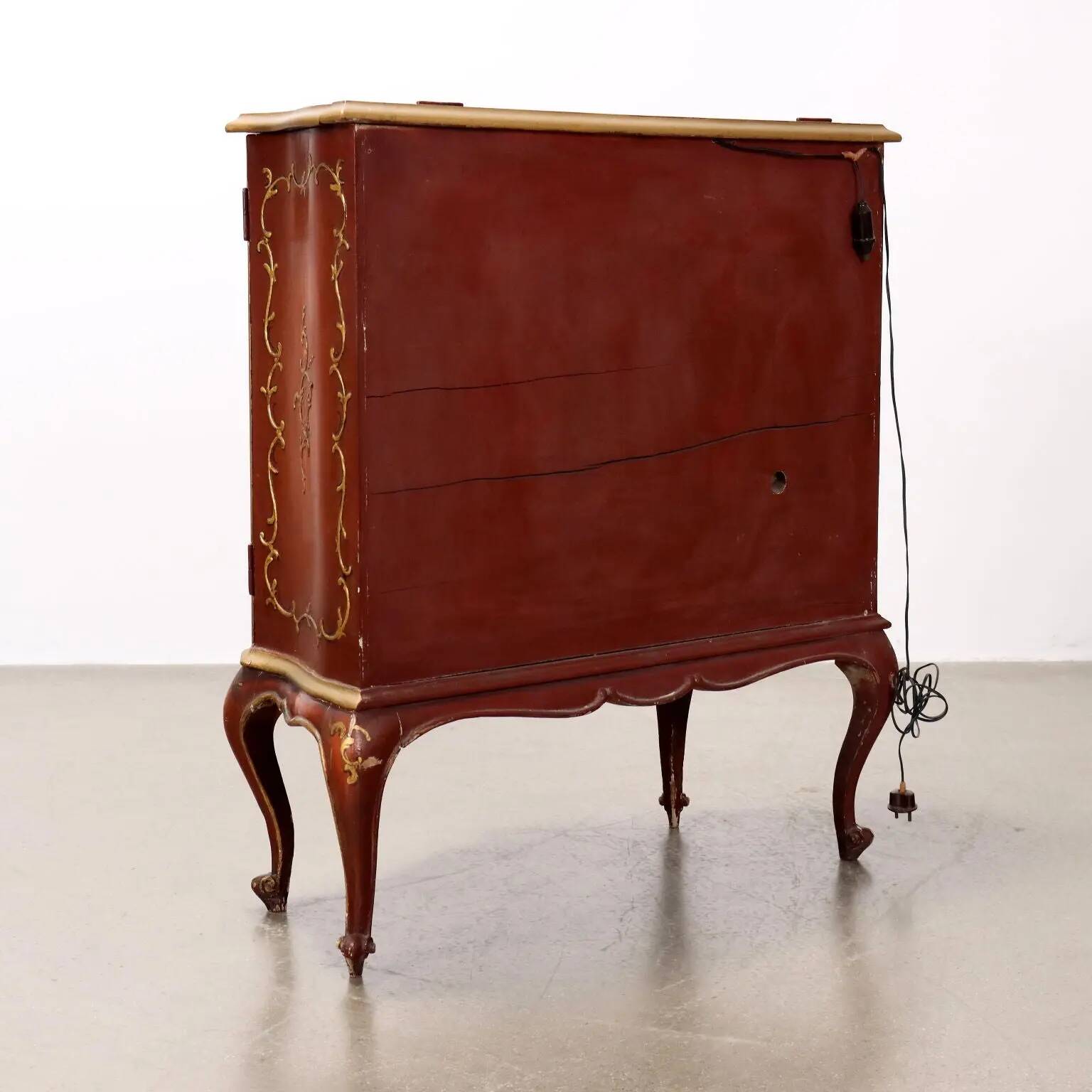 Vintage bar cabinet in baroque style, gilded wood, Italy, 20th century.