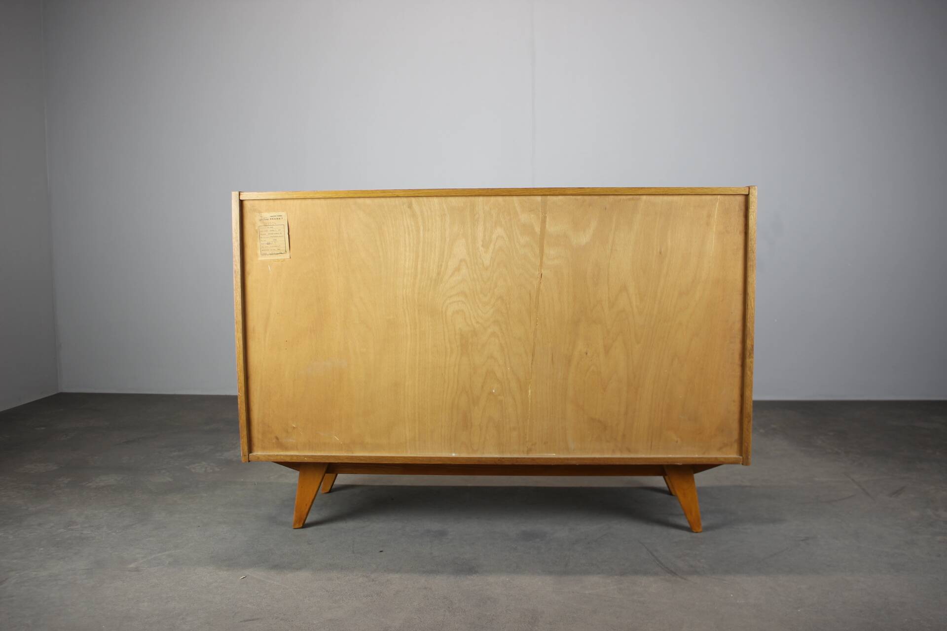 Restored 1960 chest of drawers by Jiroutek in oak with color-block drawers