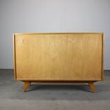 Restored 1960 chest of drawers by Jiroutek in oak with color-block drawers