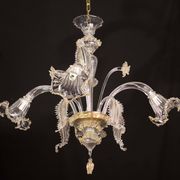 Charming vintage Venetian chandelier, transparent and gold Murano glass, 1970s