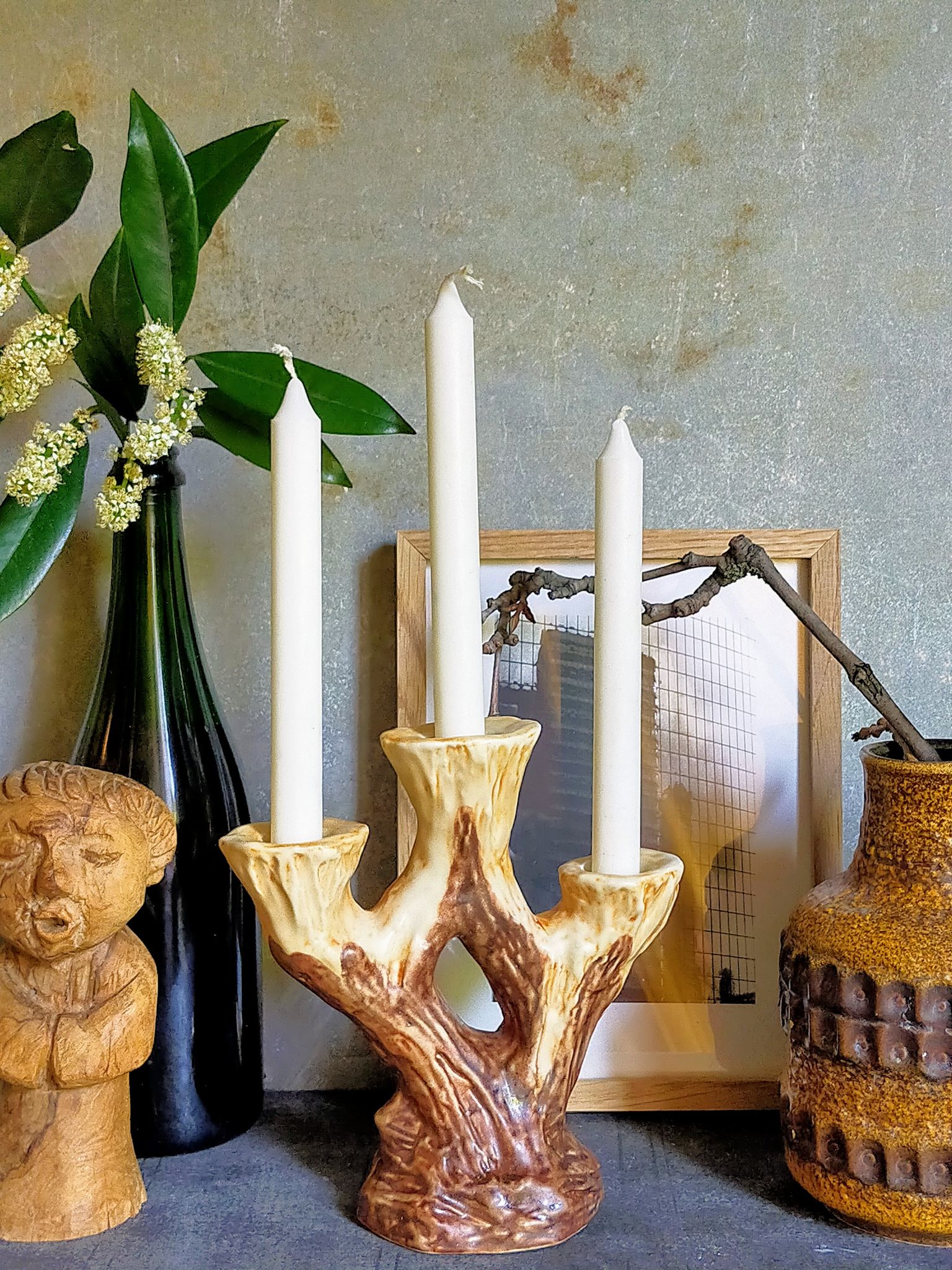 Bougeoir céramique faux-bois années 50