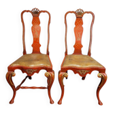 Paire de chaises Chippendale en bois laqué, d'après Pierre Lottier, années 70 – Espagne