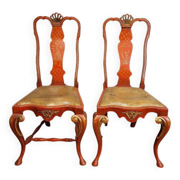 Paire de chaises Chippendale en bois laqué, d'après Pierre Lottier, années 70 – Espagne
