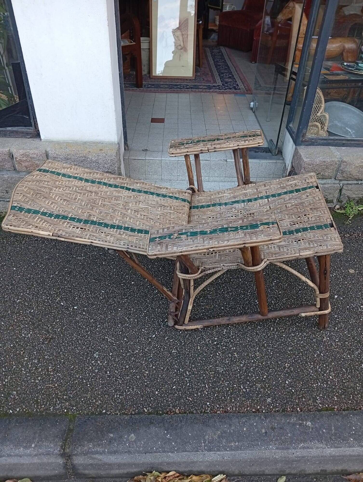 Rattan Chaise Longue Armchair, late 19th century Belle Epoque.
