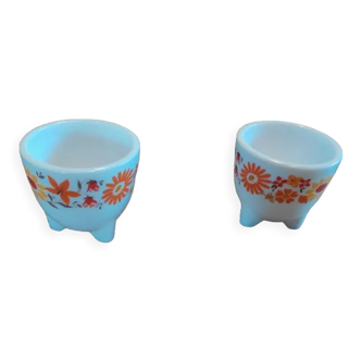 Pair of egg cups Arcopal orange flowers